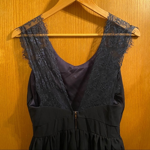 NWT! Navy Blue Lace Deep V Back Mini Dress - Picture 7 of 15